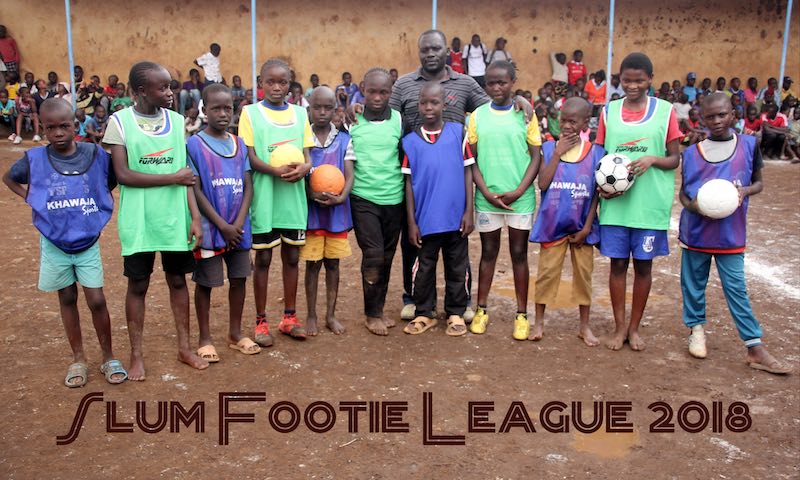 Hamilton Ayiera with young players @ Slum Footie League 2018