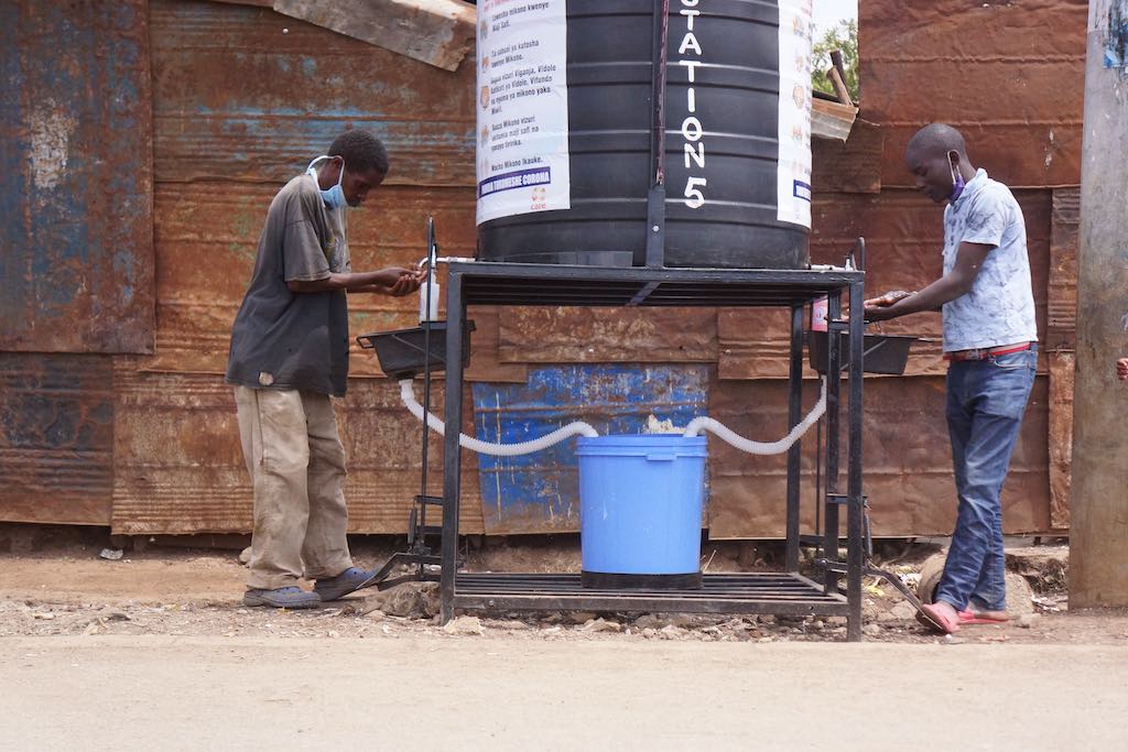 Free hand washing stations provided by Ayiera Initiative to beat Covid in Korogocho