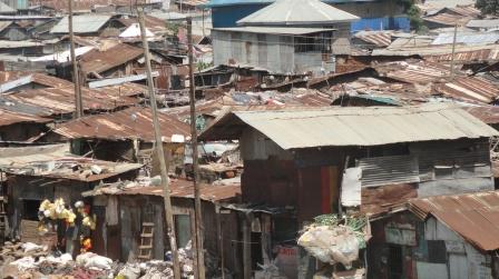 A view of Korgocho slum characterized by unplanned housing as a result of poverty