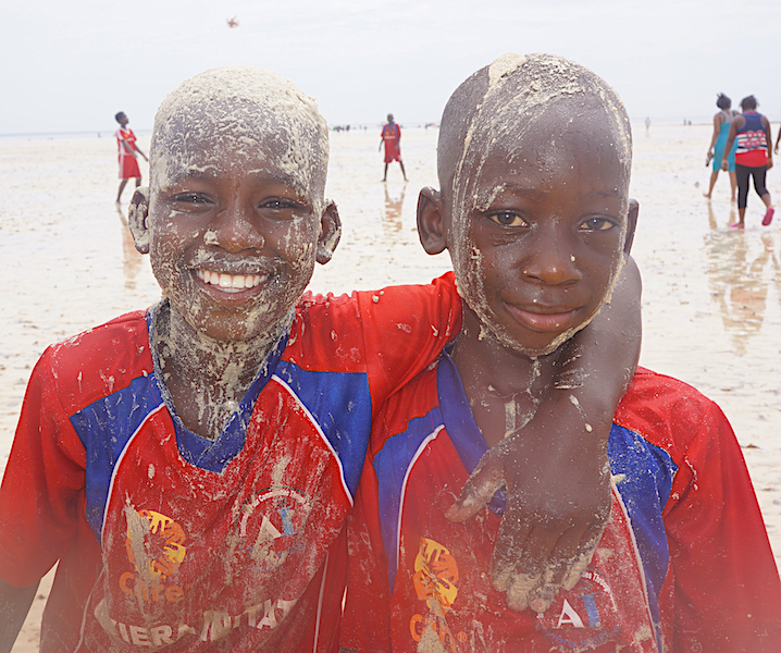 Excited children from Korogocho having fun at the beach in Mombasa